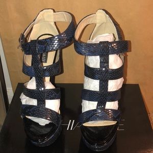 Wedge snakeskin heel